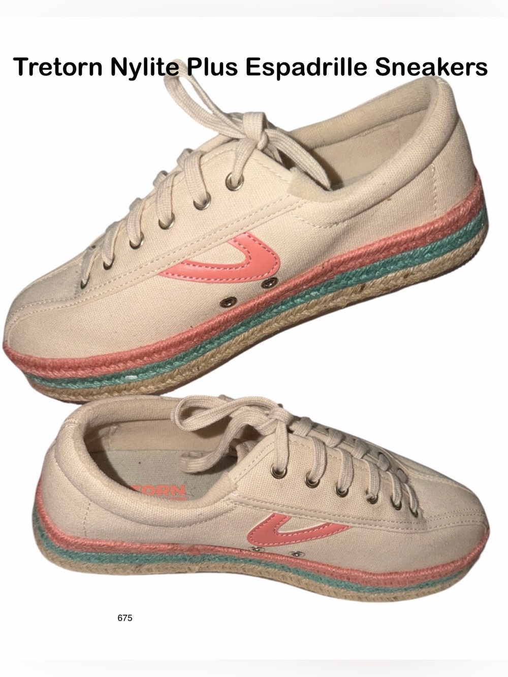Tretorn Nylite Plus Espadrille Sneakers in Cream with Pink & Blue Accents